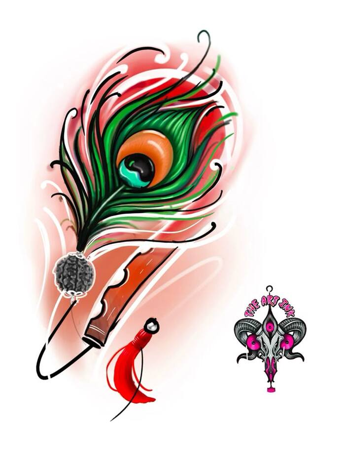sree krishna fether rudra n flute coour tattoo…
